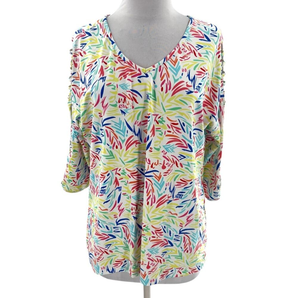 Lulu B Tropical Brushstrokes UPF Top Sz M